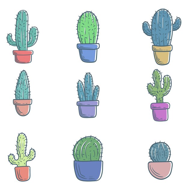 Cactus decoration element Set vector illustration