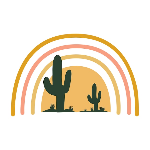 Cactus in desert badge emblem patch sticker design vector illustration