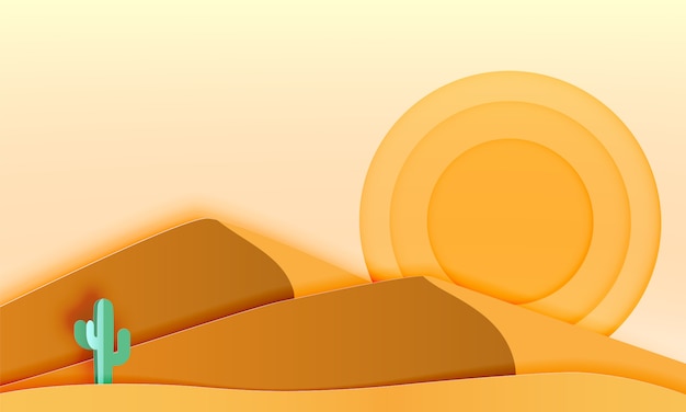 Кактус в пустынном ландшафте с бумагой в стиле вектор
