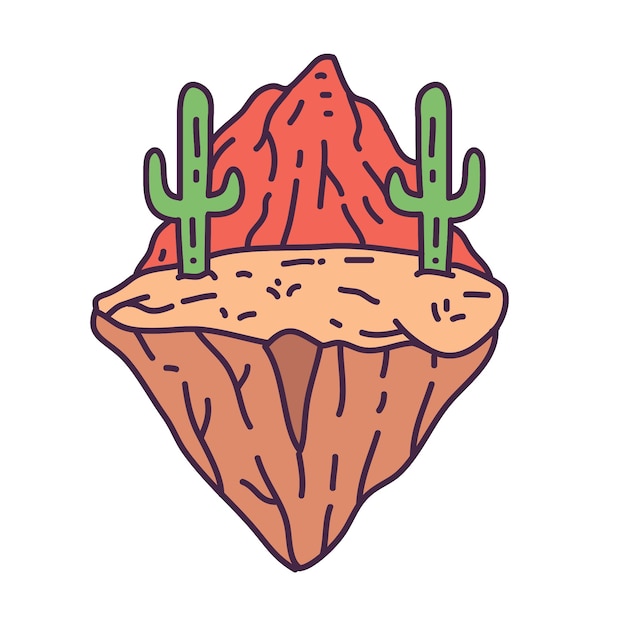 Vettore cactus nel deserto monoline badge