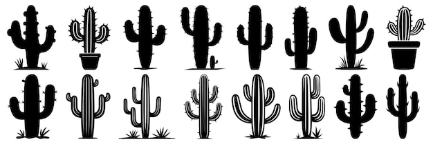 Cactus desert silhouettes set large pack of vector silhouette design isolated white background