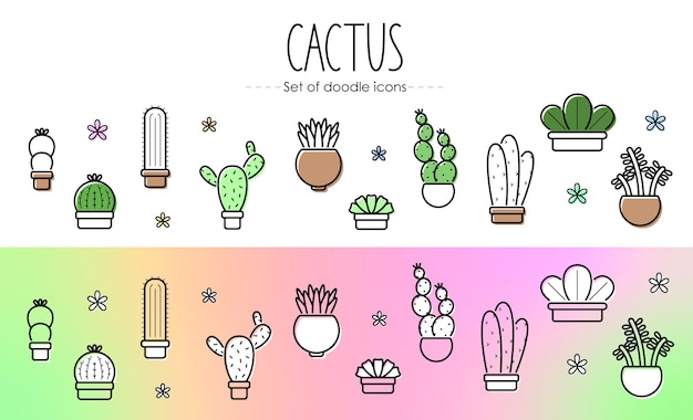 Cactus doodle pictogrammen