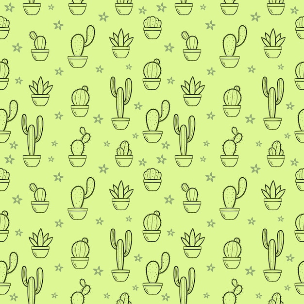 cactus doodle seamless pattern set