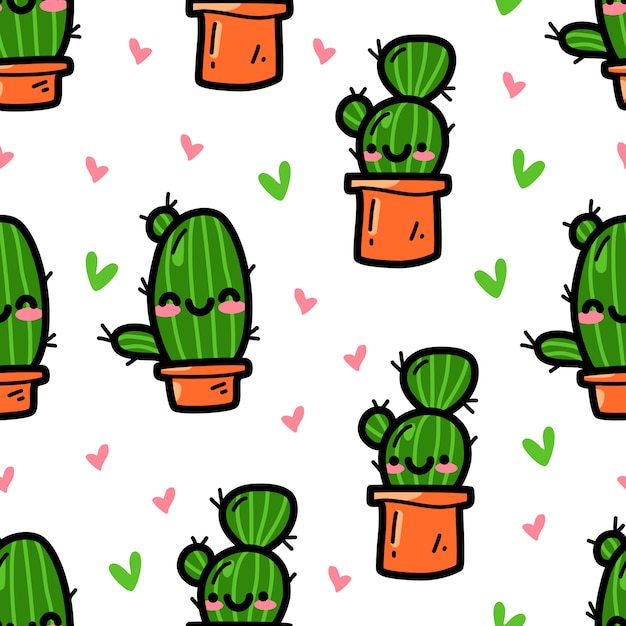 Cactus in doodle style seamless pattern