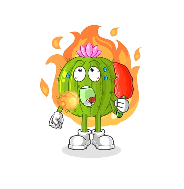 Cactus eat hot chilie mascot cartoon vector