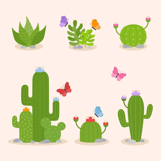 Vector cactus elements set