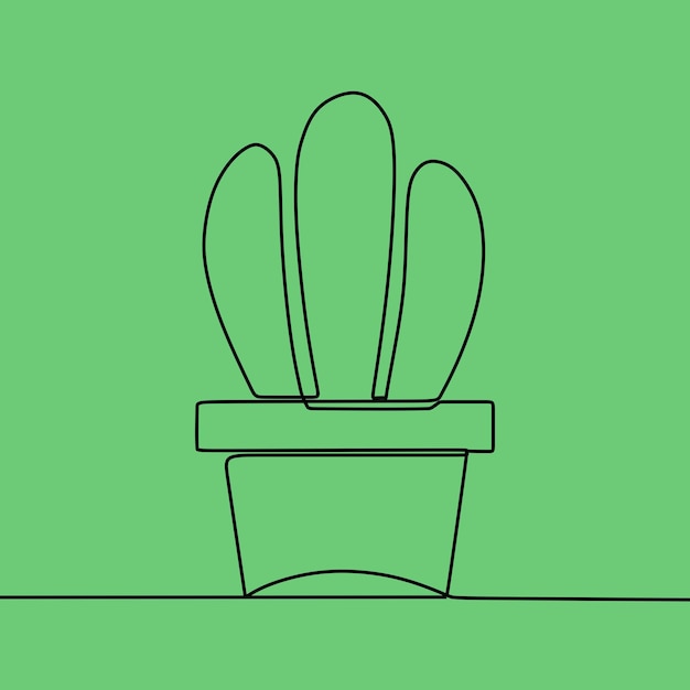 Cactus en bloem in één lijntekening