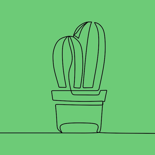 Cactus en bloem in één lijntekening