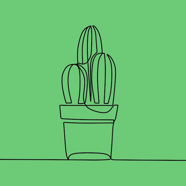 Cactus en bloem in één lijntekening