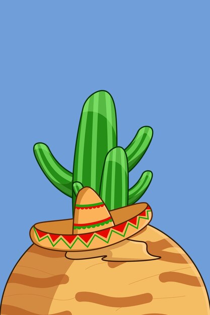 Cactus en Sombrero op Mars Planet Cartoon afbeelding