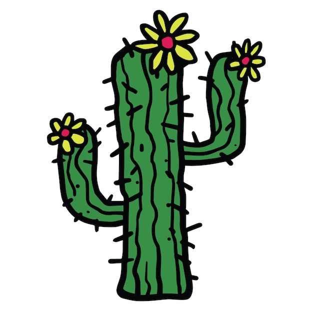 Cactus Flower Drawing Doodle Vector Art Illustration Icon Template