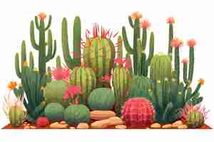 Vector cactus garden with a variety of succulents cacti that make excellent indoor plants