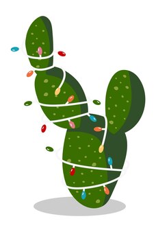 Cactus in ghirlanda. succulente natalizio in stile cartone animato divertente
