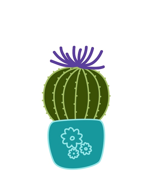 Vector cactus golden ball in bloom flowering plant flat cartoon vector