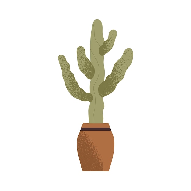 Cactus growing in pot. Green tropical house plant in planter. Natural home decor, cacti. Indoor vegetation in flowerpot, interior decoration.Flat vector illustration isolated on white background