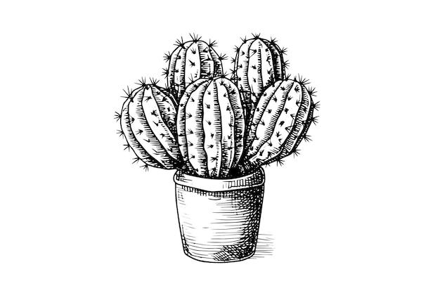 Cactus hand drawn ink sketch Engraving style vector illustration