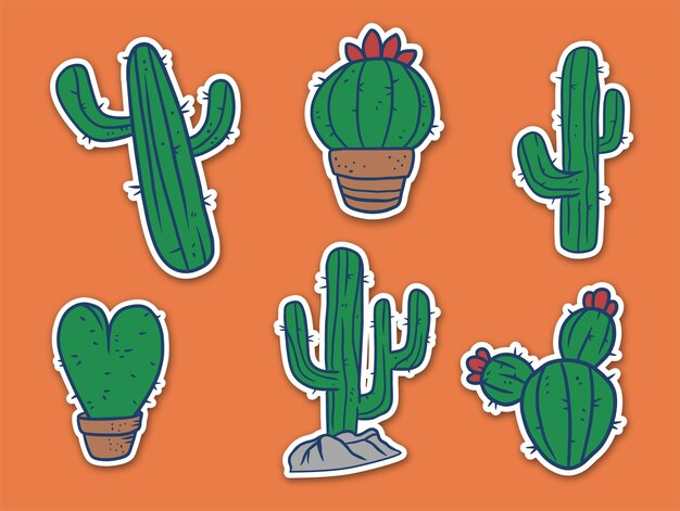 Cactus hand drawn sticker badge illustration vector collection