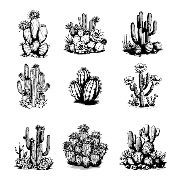 Cactus hand drawn vector set