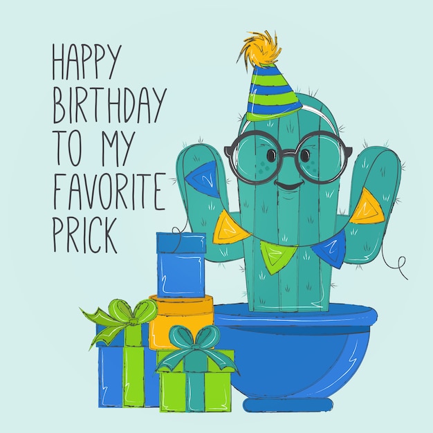 Vector cactus happy birthday card