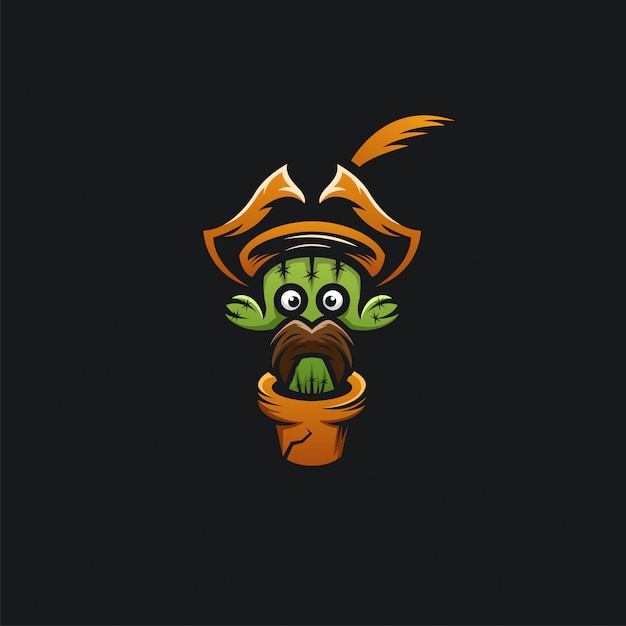 Cactus head pirates logo ilustration