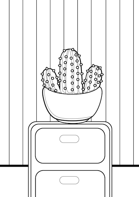 Cactus home plants indoor coloring pages a4 for kids and adult