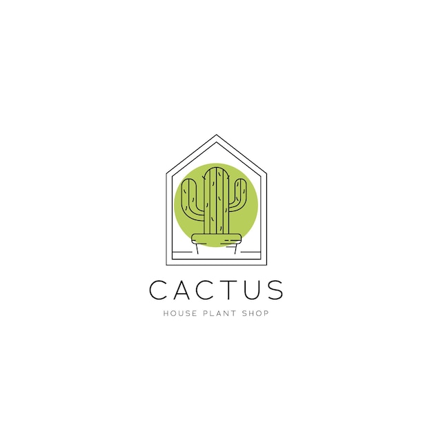 Cactus house plant and flower shop logo icon in monoline minimalist style
