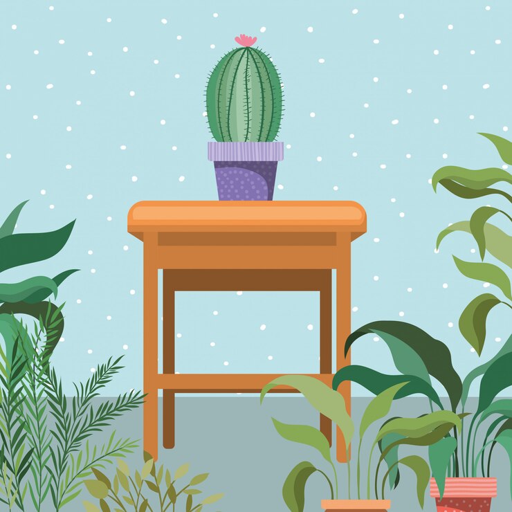Vector cactus houseplants in the garden