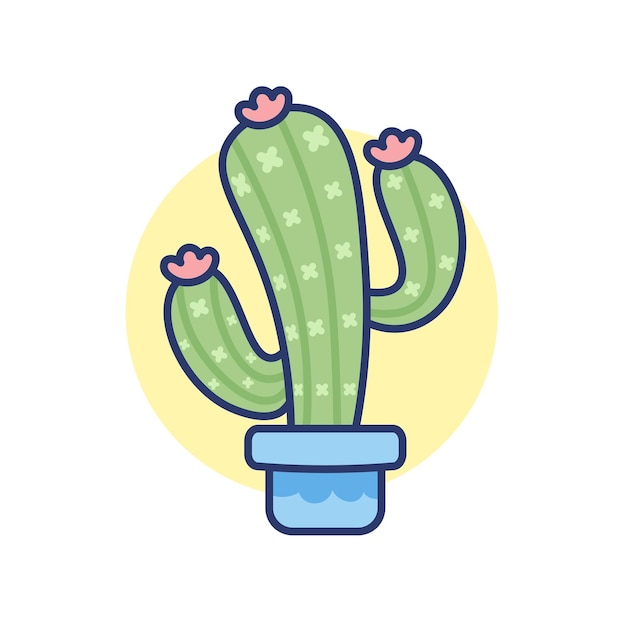 Cactus icon in a pot with flowers