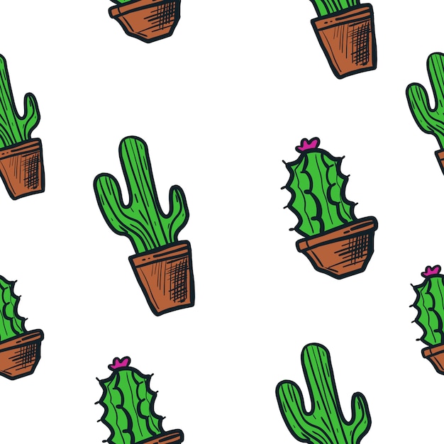 Cactus illustration vector pattern seamless