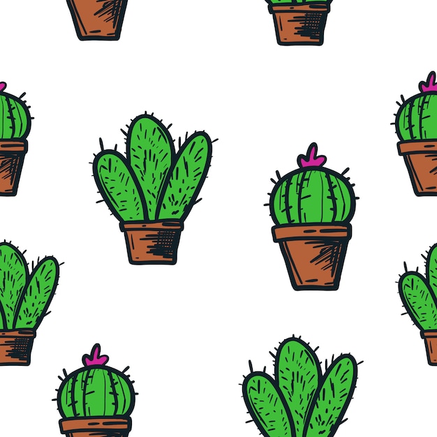 Cactus illustration vector pattern seamless