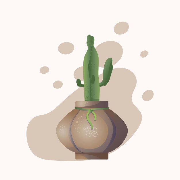 Vector cactus in een pot met een groen touw vector