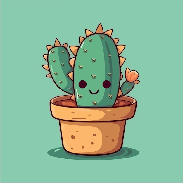 Cactus in een pot met rode bloemen op een groene achtergrond vector kunst illustratie