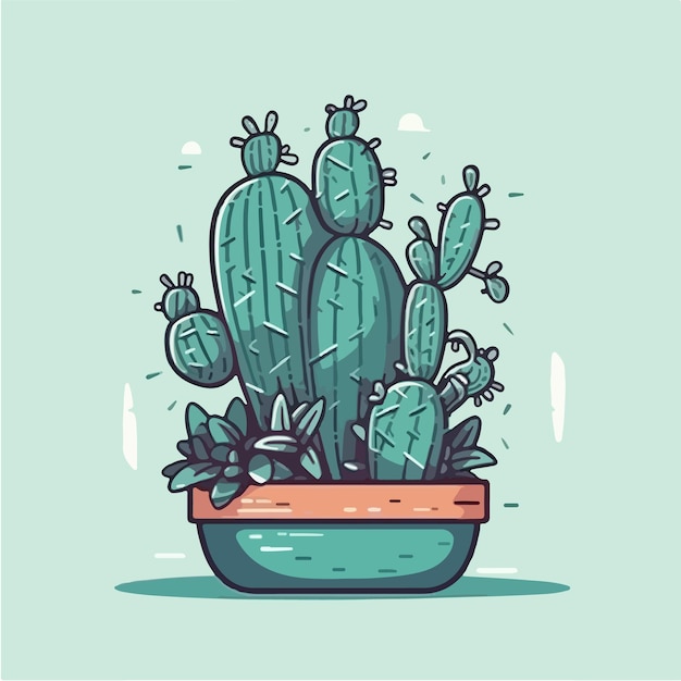 Cactus in een pot met rode bloemen op een groene achtergrond vector kunst illustratie