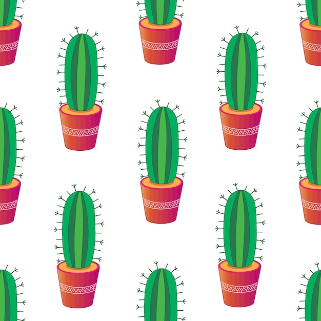 Cactus in pot naadloos patroon Hand getekende illustratie
