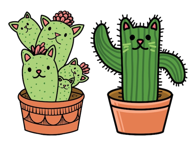 Vector cactus kat grappige parodie geïsoleerd op wit