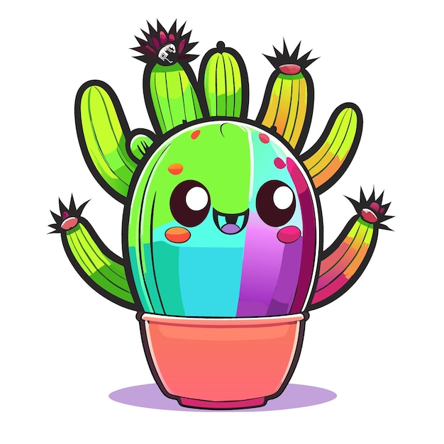 Fumetto dell'illustrazione di vettore di stile di cactus kawaii