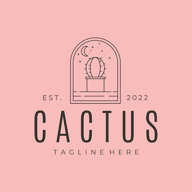 Cactus lijn en wassende maan lijn kunst logo vector symbool illustratie ontwerp