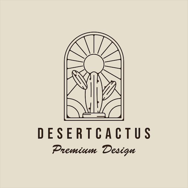 Cactus line art logo minimalist vector illustration template icon graphic design simple botanical at desert sign or symbol concept with badge