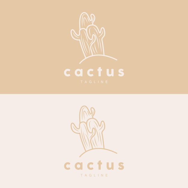 Cactus Logo Simple Line Cactus Design Green Plant Vector Icon Symbol Illustration