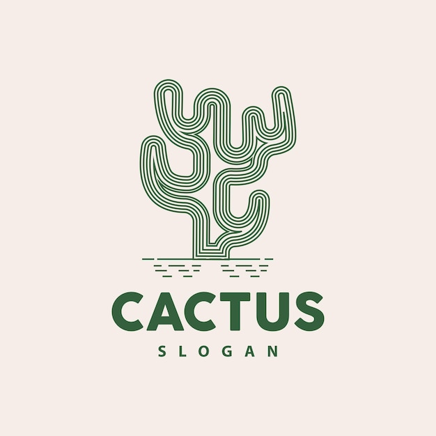 Cactus Logo Woestijn Groene Plant Vector Eenvoudig Ontwerp Elegante Lijnstijl Pictogram Illustratie Symbool