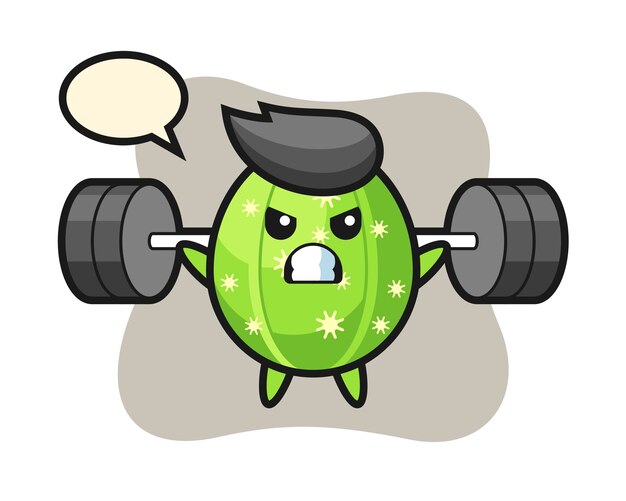 Cactus mascot cartoon with a barbell