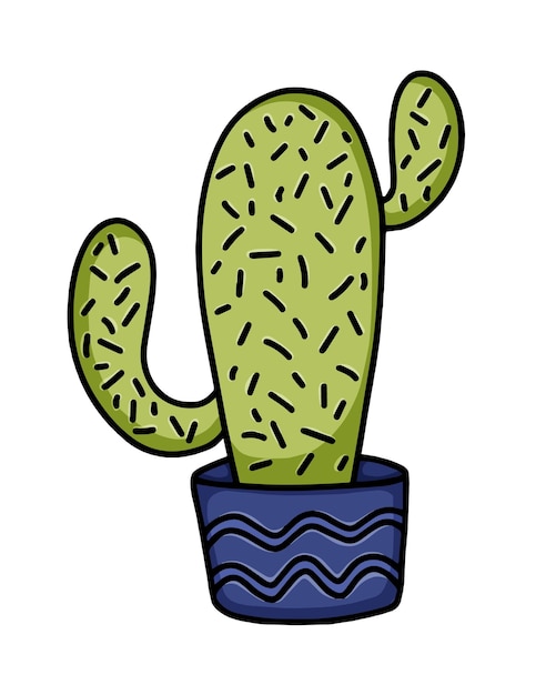 Cactus met naalden in een pot kamerplant voor interieur doodle lijn cartoon