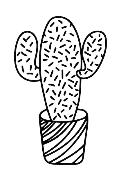 Cactus met naalden in een pot kamerplant voor interieur doodle lijn cartoon