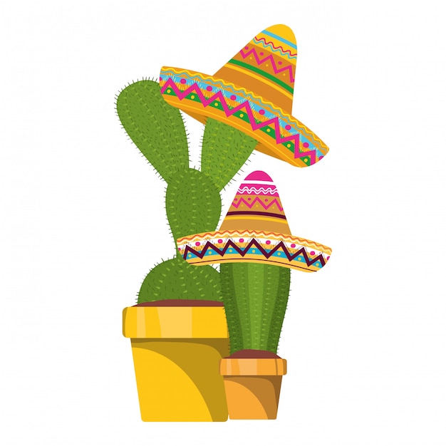 Cactus met pot en mexicaanse hoed pictogram