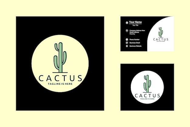 Vector cactus minimalist isolated yellow circle background logo design vector inspiration