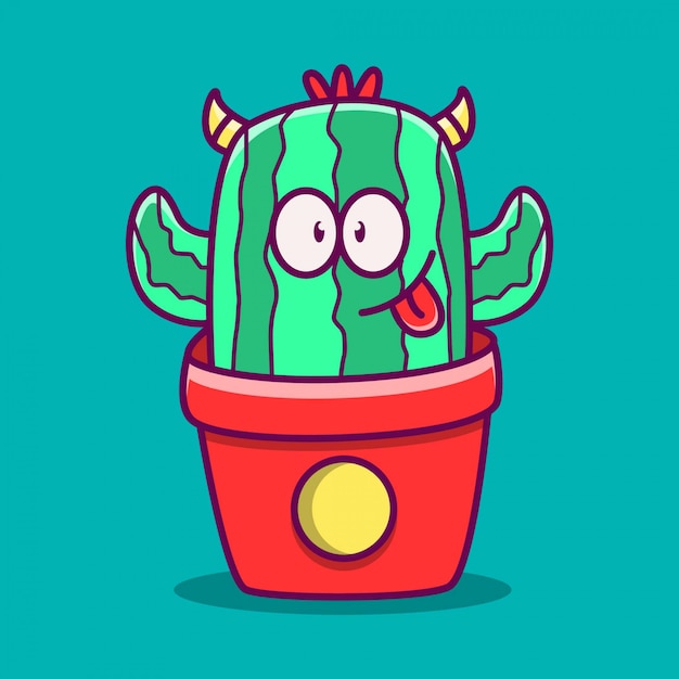 Illustrazione di doodle del fumetto del mostro di cactus