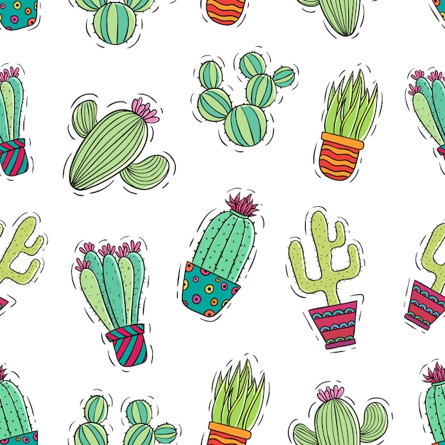 cactus naadloze patroon met kleurrijke en doodle stijl