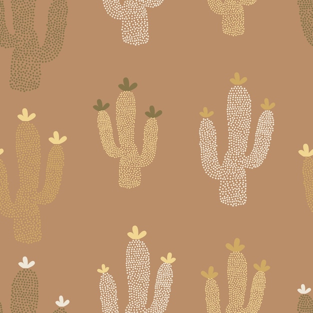 Vector cactus pattern cute print in trendy terracotta shades flowering plant of south and north america naive background for printing on fabric wallpaper textiles vector illustration hand drawn