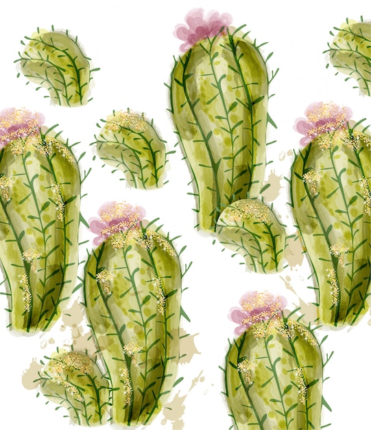 Vector cactus pattern watercolor