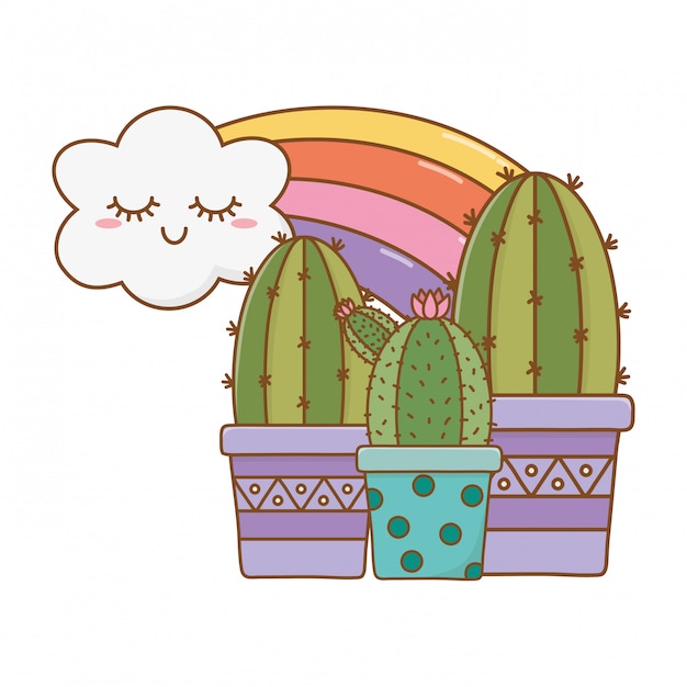 Cactus pictogram cartoon met wolken